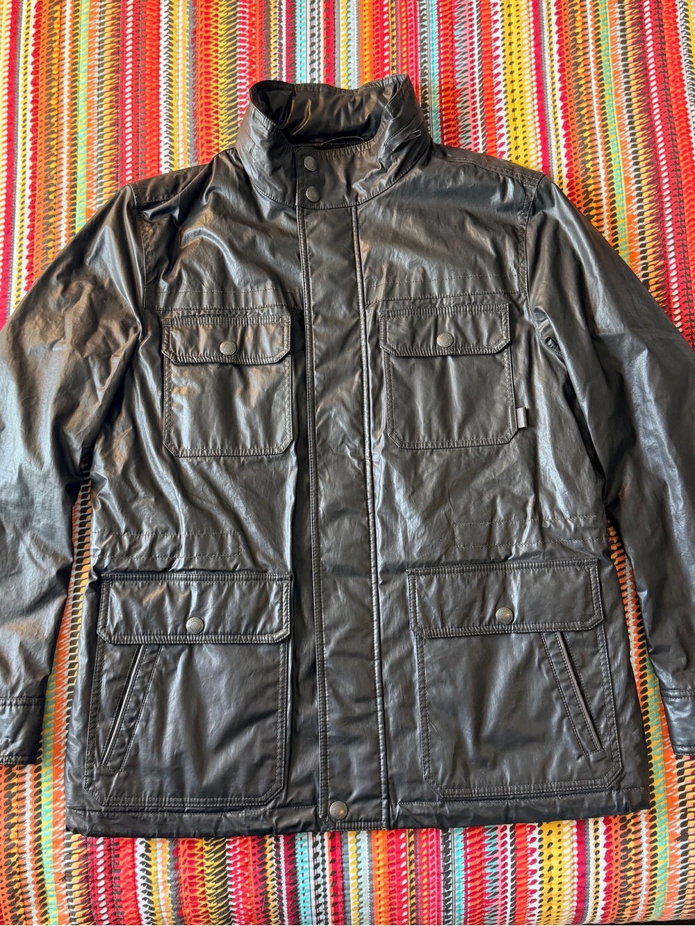 Coach Mens Heritage Field Jacket Large Brown Waxed Cotton Utility Military Coat